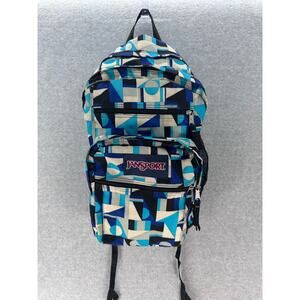 Jansport Blue Geometric Bug Student Backpack Compartments School Travel Bookbag